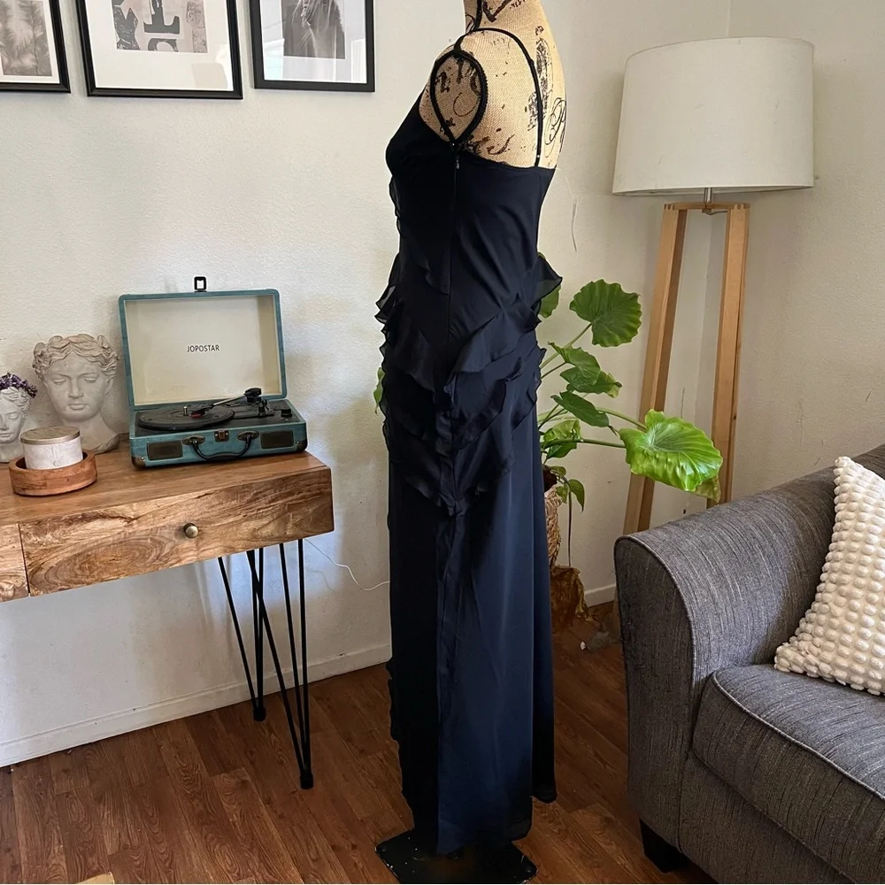 Abercrombie & Fitch Black Draped Ruffle Maxi Dress Size Small T